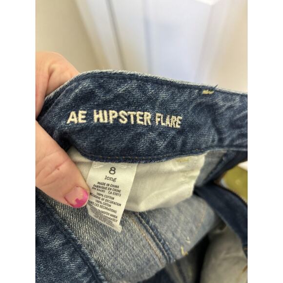 American Eagle Hipster Flare Jeans Size 8 Long Boho Y2K Grunge Retro 90s Style - Picture 5 of 5